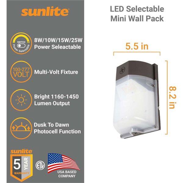 Sunlite LED Mini Wall Pack Outdoor Fixture CCT Wattage Selectable Dimmable Online