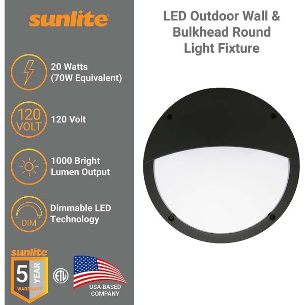 Sunlite 11-In 20w LED Wall Bulkhead Round Fixture CCT Selectable - 70w Equiv Online now