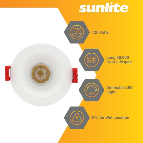 Sunlite 2-In 15w LED Round Regressed Downlight Fixture CCT Selectable Dimmable Supply