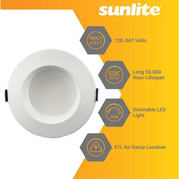 Sunlite 4-in LED Recessed Round Downlight CCT Wattage Lumens Selectable Fixture Online now