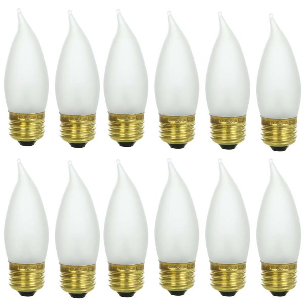 12Pk - Sunlite 25w Incandescent Flame Tip Chandelier E26 Base Frosted Bulb Sale