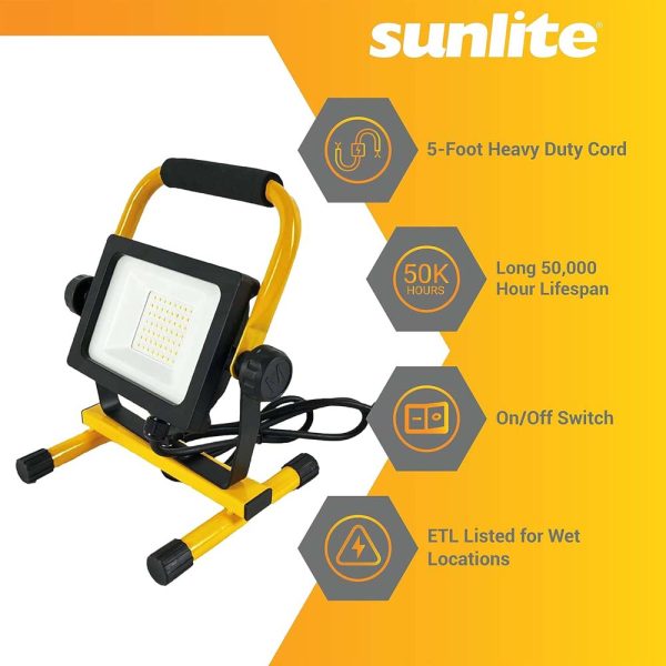 Sunlite 35w LED Portable Work Light Fixture 5F Power Cord 4000K Cool White Hot on Sale