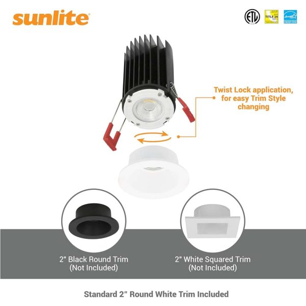 Sunlite 2-In 15w LED Round Regressed Downlight Fixture CCT Selectable Dimmable Supply