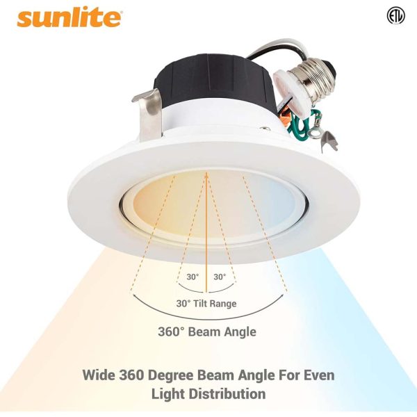 Sunlite 4-In 8w LED Round Retrofit Gimbal Downlight CCT Selectable - 65W Equiv Online Hot Sale