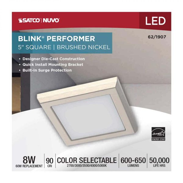 Blink Performer 8w 5-in LED Square Downlight 5 CCT Tunable Brushed Nickel Finish For Sale