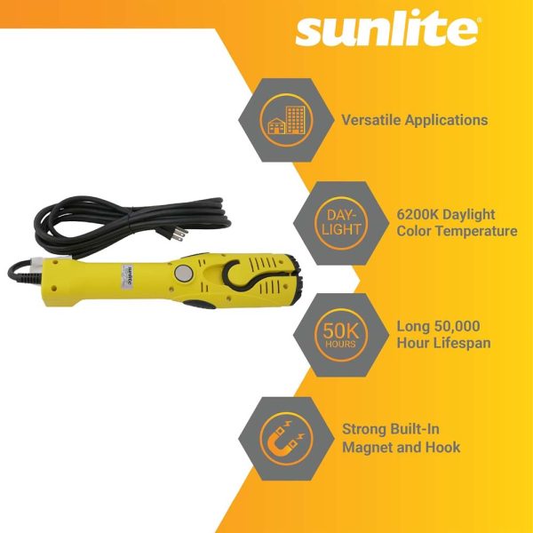 Sunlite 12w LED Yellow Portable Work Light Fixture 25F Power Cord 6200K Daylight For Sale