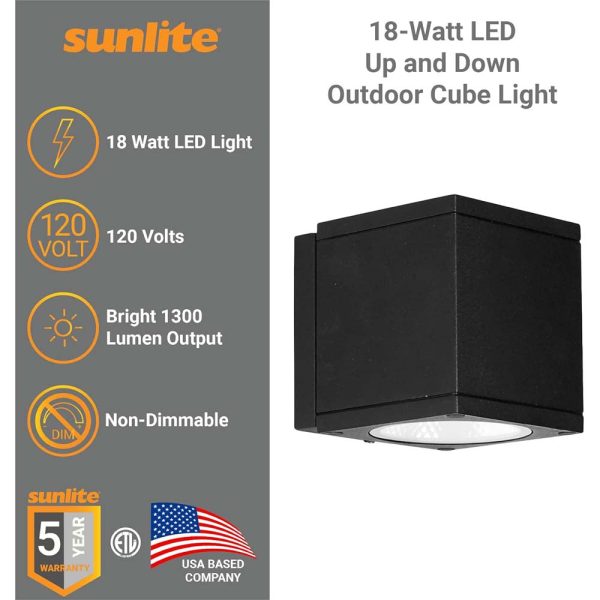 Sunlite 18w LED Cube Up And Down Outdoor Light Fixture CCT Selectable 120v Fashion