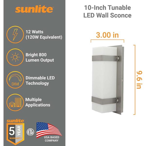 Sunlite 10-In 12w LED Wall Sconce CCT Selectable Dimmable 120v - 120w equiv For Discount