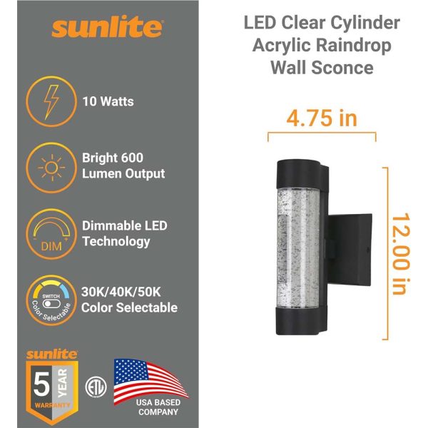 Sunlite 12-In 10w LED Clear Acrylic Cylinder Up Down Wall Sconce Fixture 120v Sale