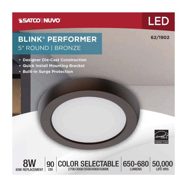 Blink Performer 8w 5-in LED Round Downlight 5 CCT Tunable Bronze Finish For Sale