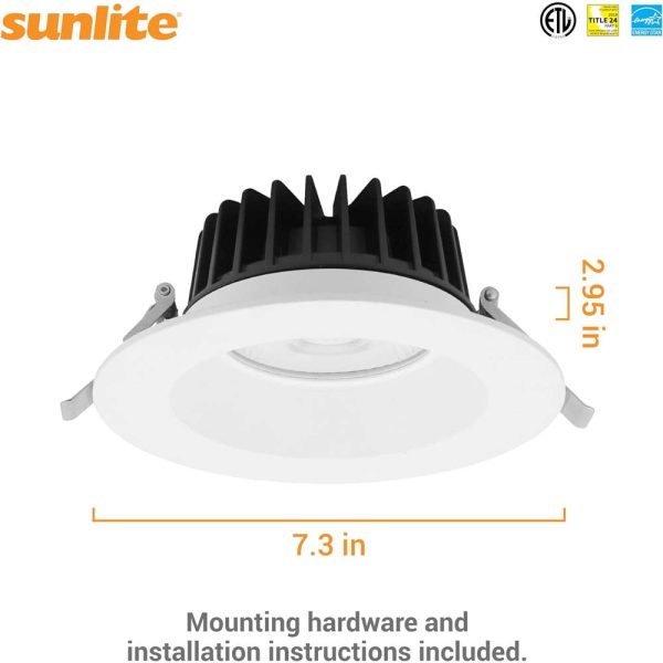 Sunlite 6-In 24w LED Round Regressed Downlight Fixture CCT Selectable Dimmable For Discount