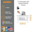 Sunlite 4-In 11w LED Square Retrofit Recessed Downlight CCT Selectable Dimmable Sale