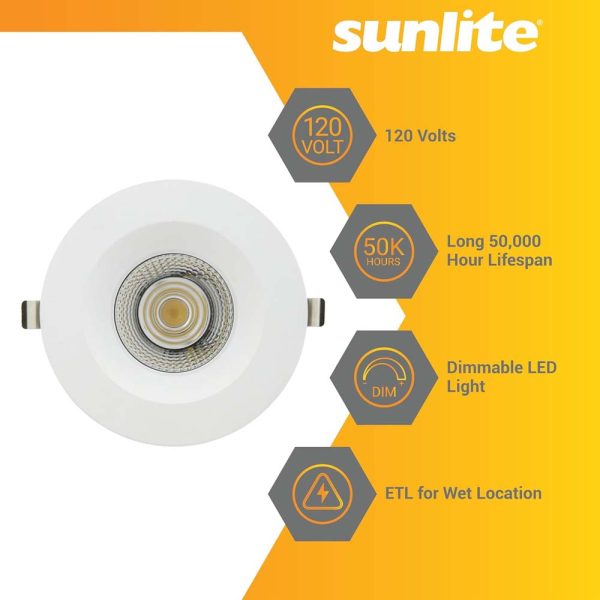 Sunlite 6-In 24w LED Round Regressed Downlight Fixture CCT Selectable Dimmable For Discount