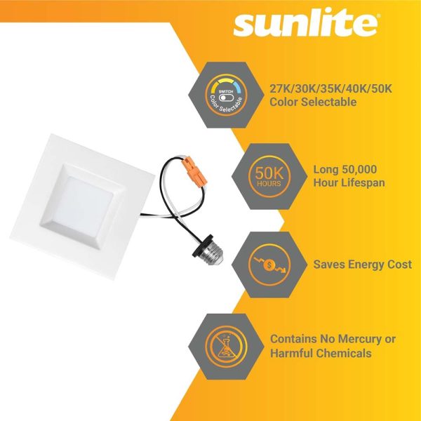 Sunlite 4-In 11w LED Square Retrofit Recessed Downlight CCT Selectable Dimmable Sale