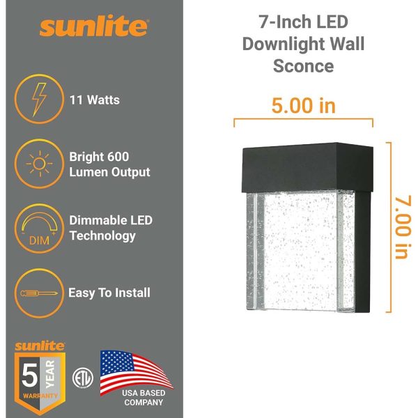 Sunlite 7-In 11w LED Clear Acrylic Panel Wall Sconce Downlight 3000K Dimmable Sale