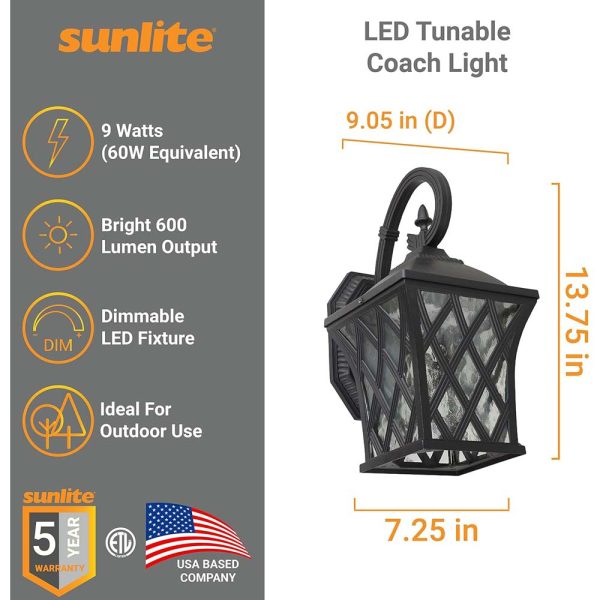 Sunlite 9w LED Coach Light Outdoor Fixture Multi-Volt CCT Selectable - 60w equiv Sale