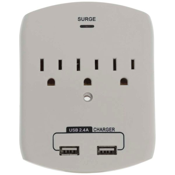 Sunlite 3 Outlet Surge Protector with 2 USB Ports Supply