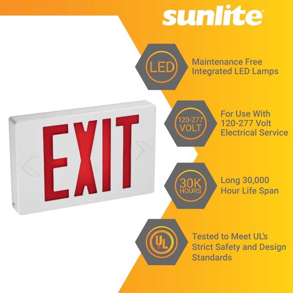 Sunlite 0.25w One or Two Face LED Exit Sign 90-Minute Battery Backup 120-277v Online Hot Sale