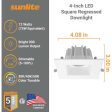 Sunlite 4-In 12w LED Square Regressed Downlight Fixture CCT Selectable Dimmable Fashion