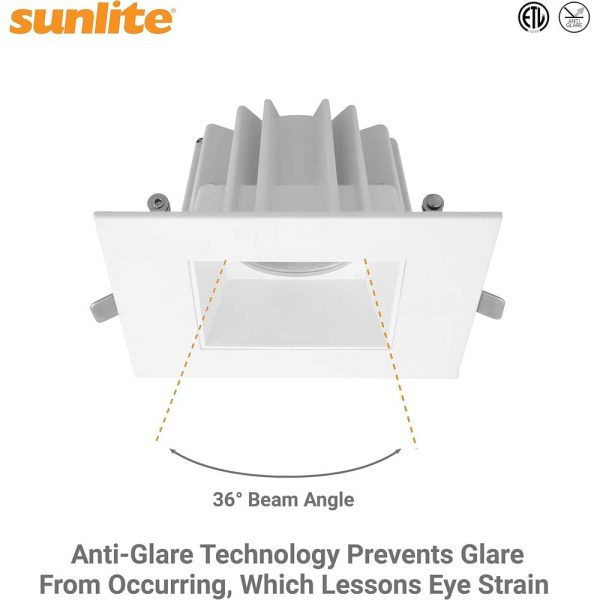 Sunlite 4-In 12w LED Square Regressed Downlight Fixture CCT Selectable Dimmable Fashion