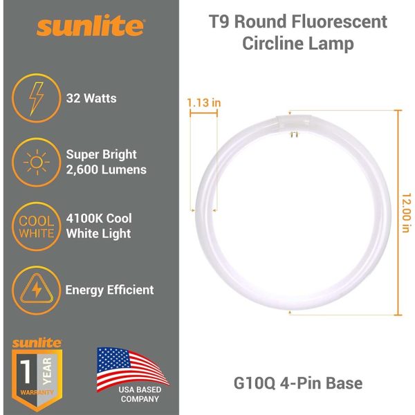 Sunlite 32w T9 Round Fluorescent Circline Lamp G10Q 4-Pin Base 4100K Cool White Online now