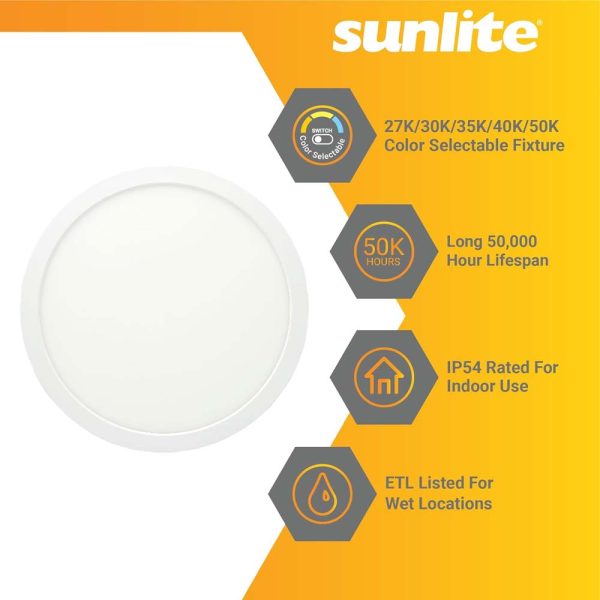 Sunlite 12-in 22w LED Round Mini Panel CCT Selectable Fixture - 150w equiv on Sale