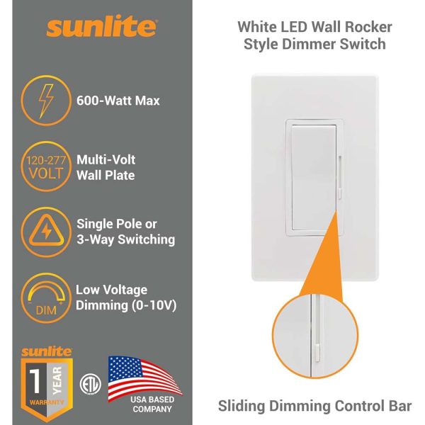 Sunlite 600W Max LED Slide Bar Triac Dimmer Switch 3-Way Switching 120v Fashion