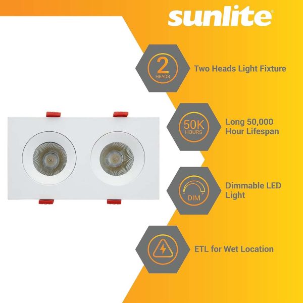 Sunlite 3.5-in 24w LED Two Head Gimbal Downlight Fixture CCT Tunable Dimmable Cheap