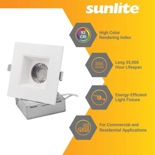 Sunlite 4-In 12w LED Square Regressed Downlight Fixture CCT Selectable Dimmable Fashion