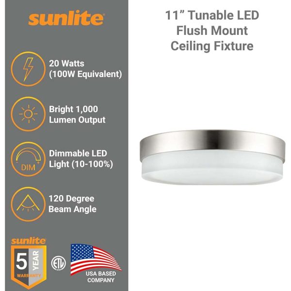 Sunlite 11-in 20w Modern Round Flush Mount Fixture CCT Selectable Dimmable Online