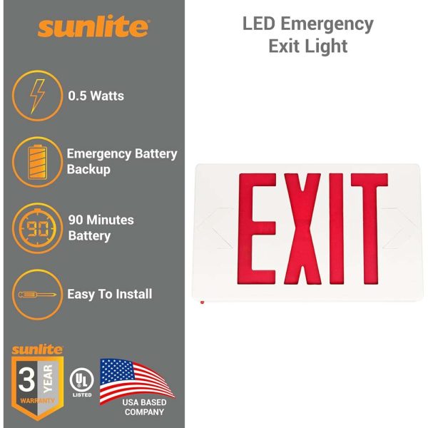 Sunlite 0.25w One or Two Face LED Exit Sign 90-Minute Battery Backup 120-277v Online Hot Sale