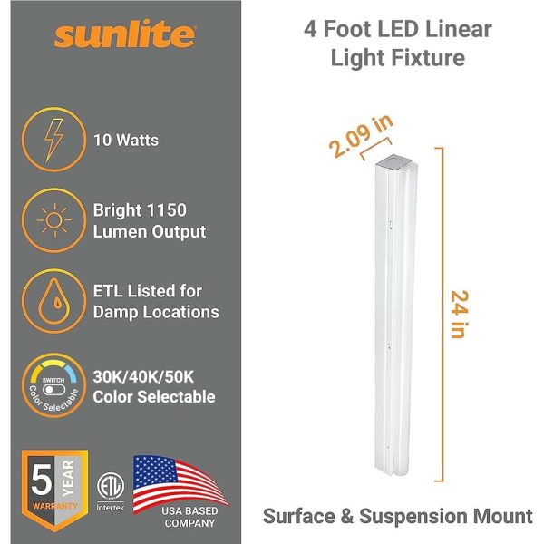 Sunlite 48-in 20w LED Linear Strip Light Fixture CCT Selectable Dimmable 120-277 Online now