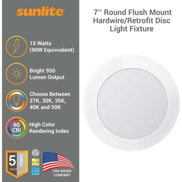 Sunlite 7-in 15w Round Flush Hardwire Retrofit Fixture CCT Tunable Dimmable Cheap