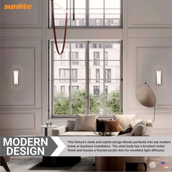 Sunlite 12.3-In 15w LED Modern Wall Sconce Fixture 3000K Dimmable - 60w equiv Online Sale