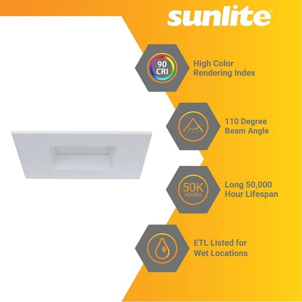 Sunlite 5-6-in 14w LED Square Retrofit Downlight Fixture CCT Selectable Dimmable Supply