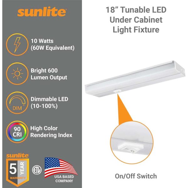 Sunlite 18-In 10w LED Under Cabinet Hardwired Fixture CCT Selectable - 60w equiv Fashion