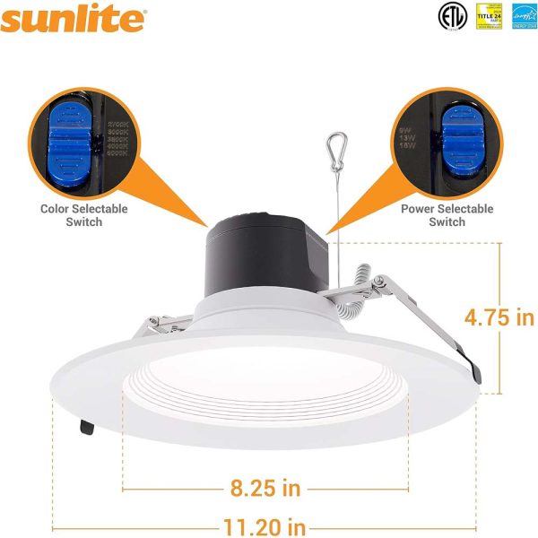 Sunlite 9.5-in LED Commercial Recessed Downlight CCT Wattage Selectable Fixture Sale