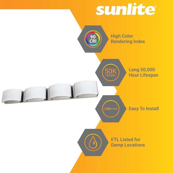 Sunlite 40w 4-Lights LED Decorative Vanity Light Fixture CCT Selectable Dimmable For Discount