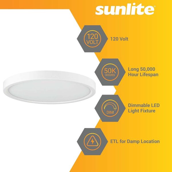 Sunlite 7-In 12w LED Round Mini Panel Fixture 3000K Dimmable 120v - 100w equiv For Discount