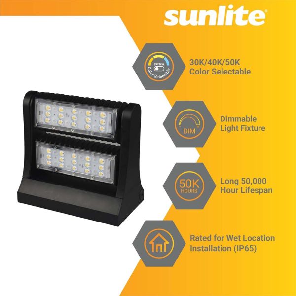 Sunlite 80w LED Rotatable Wall Pack Fixture Multi-Volt CCT Selectable Dimmable Hot on Sale