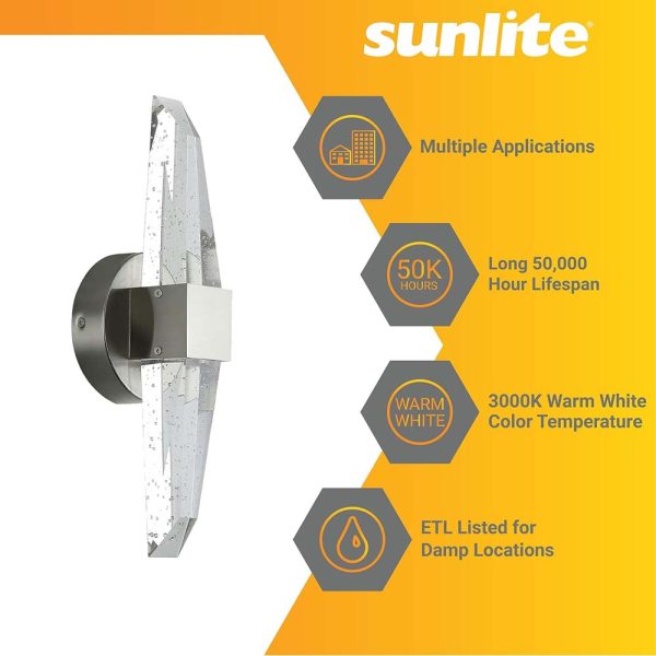 Sunlite 15w LED Crystal Shape Two Light Wall Sconce 3000K Dimmable - 60w equiv Supply