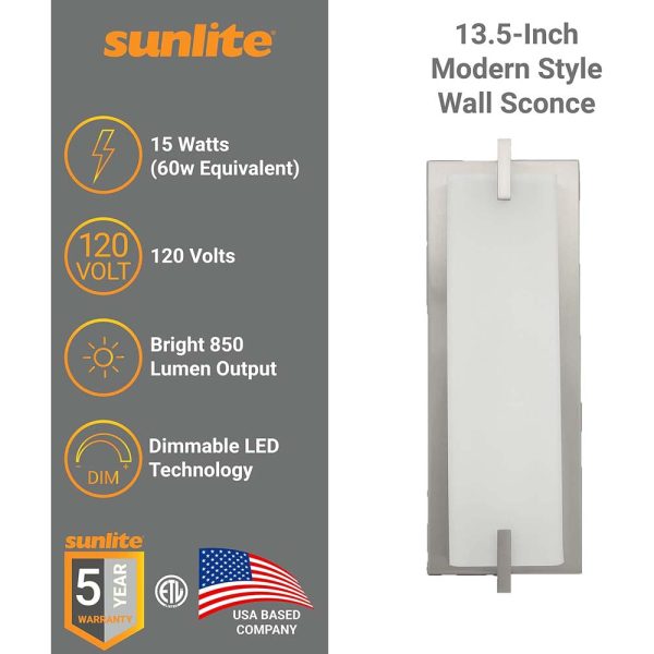 Sunlite 12.3-In 15w LED Modern Wall Sconce Fixture 3000K Dimmable - 60w equiv Online Sale