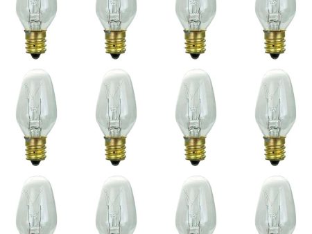 12Pk - Sunlite 7w 7C7 Incandescent E12 Base C7 Night Light Clear Colored Bulb For Sale