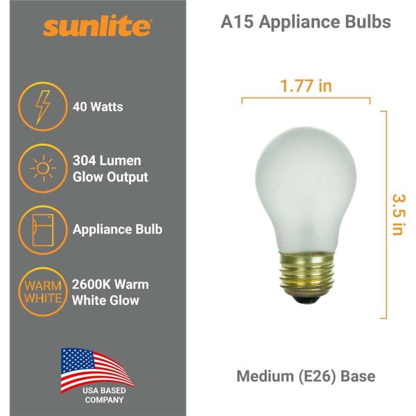 12Pk - Sunlite 15w A15 Incandescent Appliance 2600K Frosted Dimmable Bulb on Sale