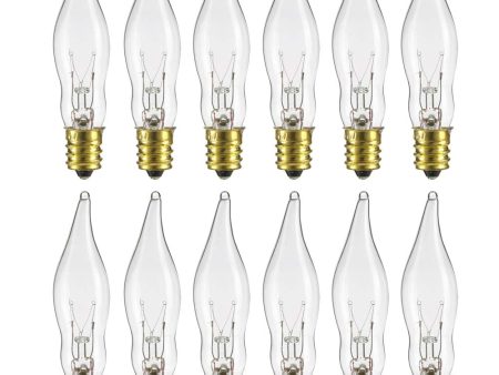 12Pk - Sunlite 7W Incandescent Flame Tip Petite Chandelier E12 Base Clear Bulb Supply