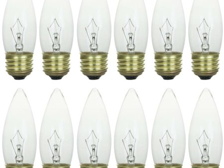 12Pk - Sunlite 25W Incandescent Torpedo Tip Chandelier 2600K E26 Base Clear Bulb Supply