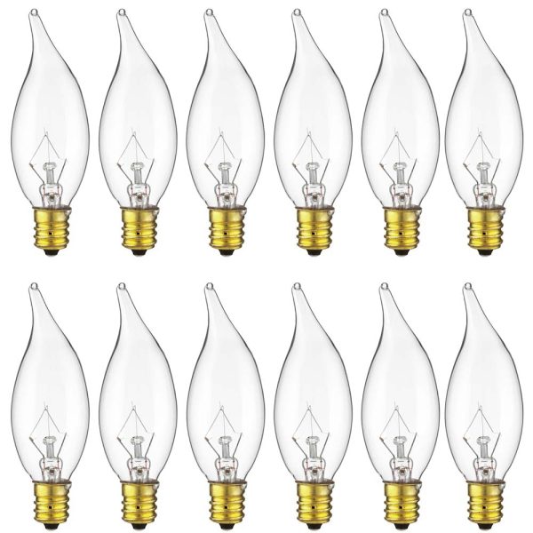 12Pk - Sunlite 25W Incandescent Flame Tip Petite Chandelier E12 Base Clear Bulb For Discount