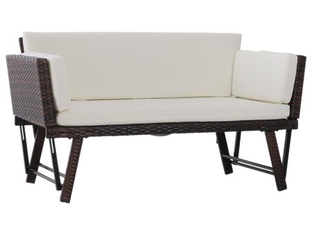 Easycomfort Divano 2 Posti con Braccioli Estensibili da Giardino Rattan 129x63x67cm Bianco, Marrone on Sale