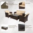 EasyComfort Set Mobili da Giardino 4 Pezzi in Rattan PE e Tavolino, Divano e Poltrone Imbottiti Marrone e Beige 124x68x76cm Fashion