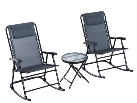 Easycomfort Set Tavolino e Sedie da Giardino Pieghevoli e a Dondolo per Esterno, Balcone, Terrazzo, Grigio Online now